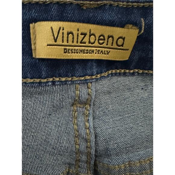 VINIZBENA Italy Faux Pearl Beaded Butterfly Embellished Denim Jean Shorts - Sz L - Picture 5 of 6